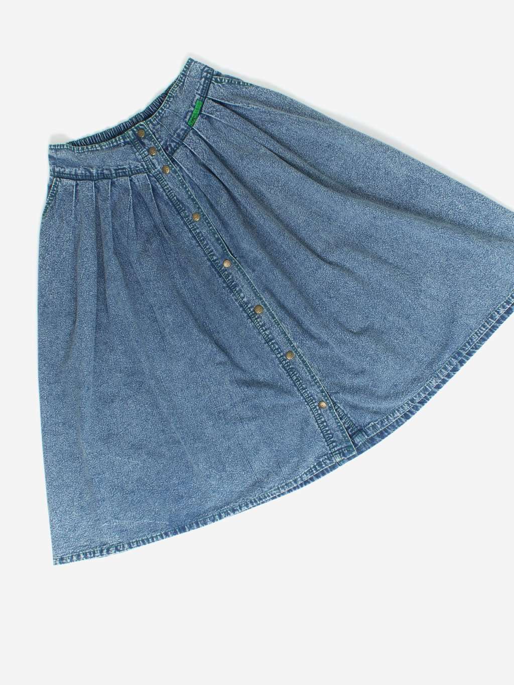 Vintage Button Through Denim Skirt With Green Piping Small Medium 2