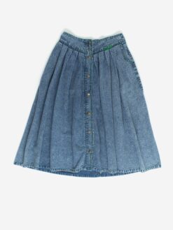 Vintage Button Through Denim Skirt With Green Piping Small Medium