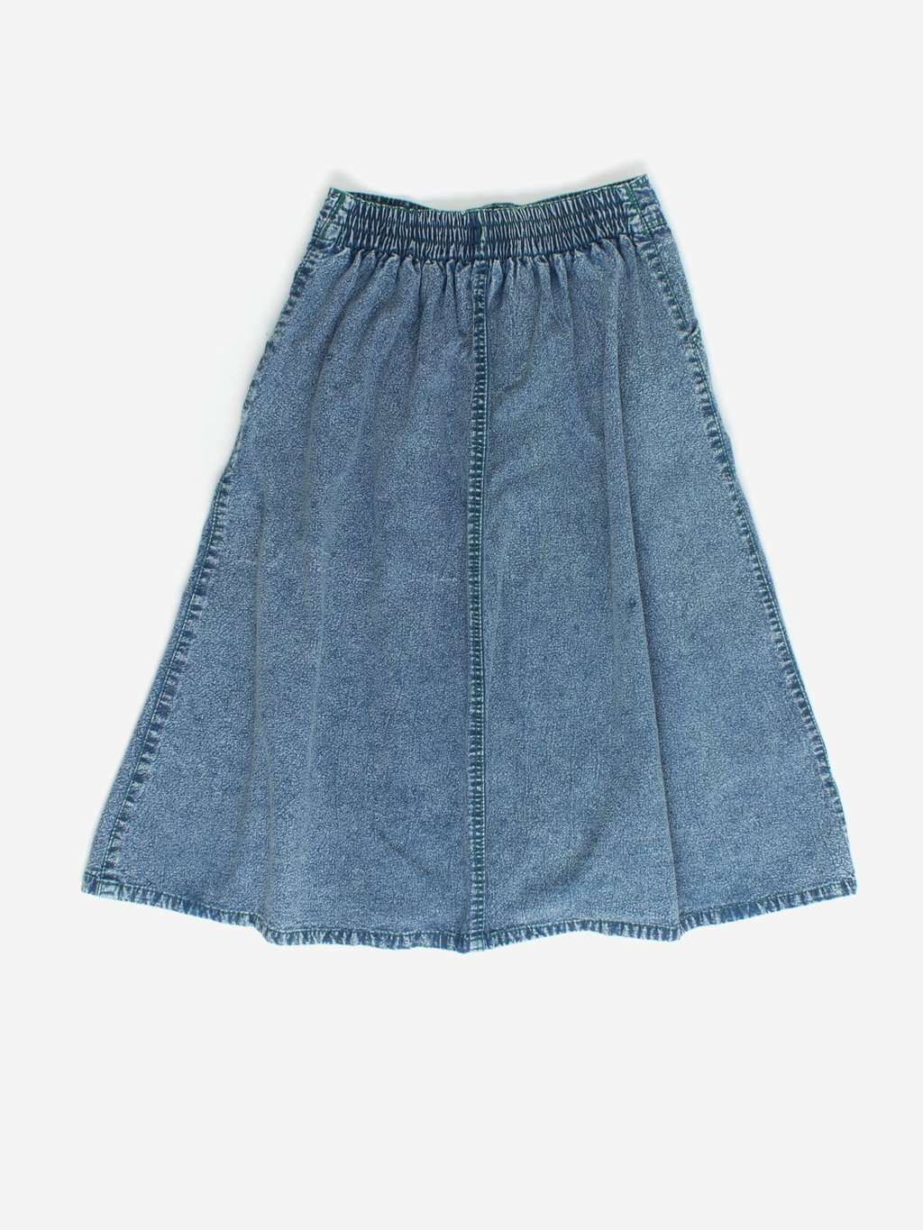 Vintage Button Through Denim Skirt With Green Piping Small Medium 4