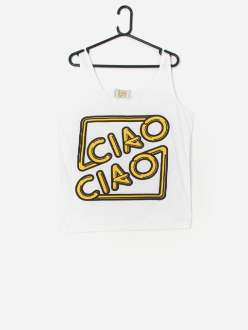 Vintage Ciao Vest Top In White And Yellow Medium Large 3