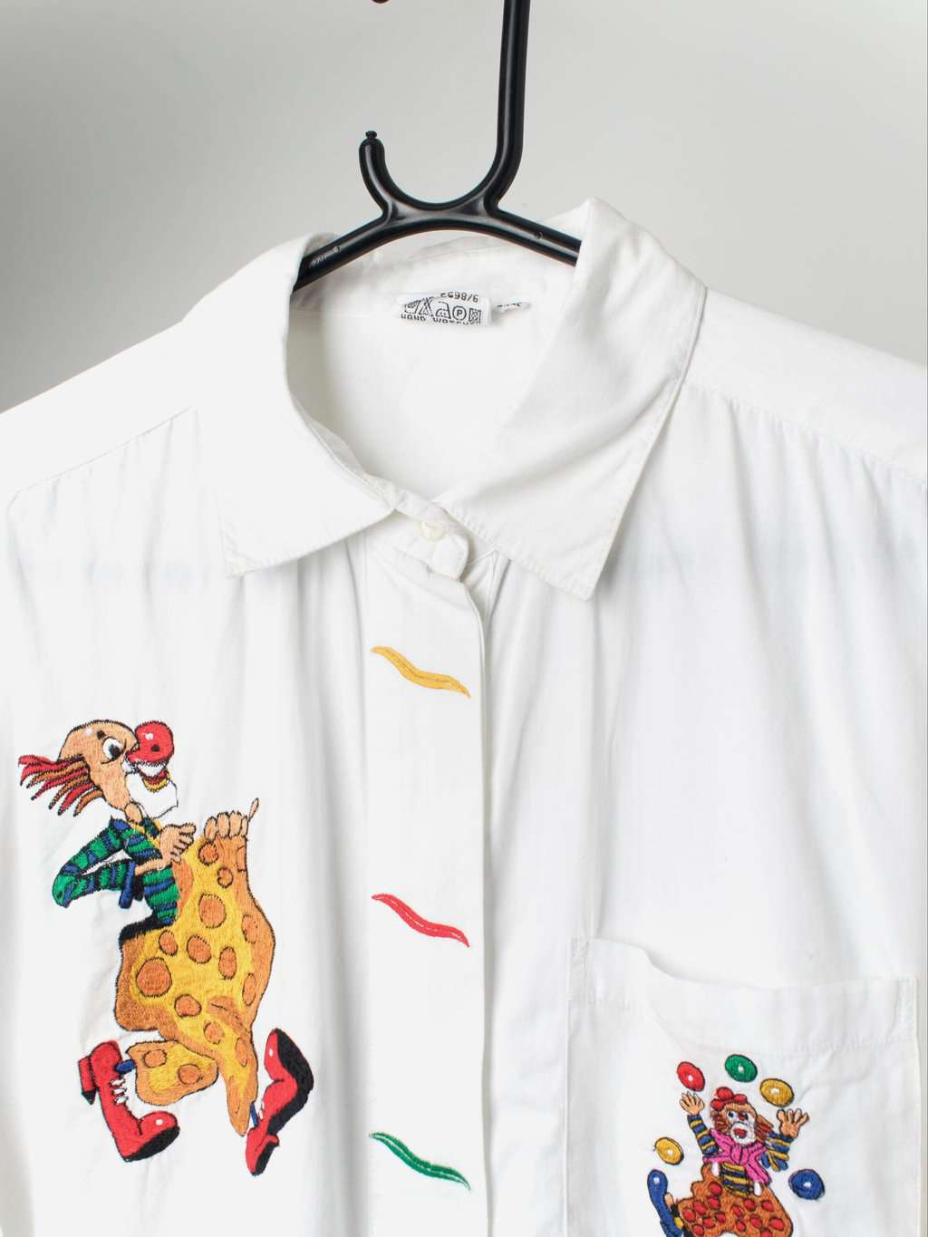 Vintage Clown Embroidered Shirt With Chest Pocket Large 4