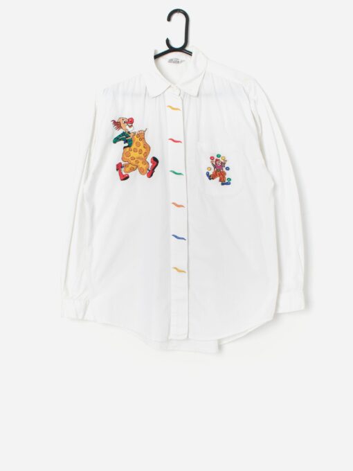 Vintage Clown Embroidered Shirt With Chest Pocket Large 5
