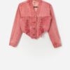 Vintage Cropped Red Denim Jacket With Lace Up Detail Small