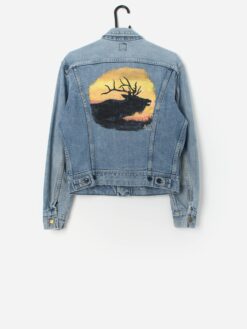 Vintage Customised Lee Denim Jacket With Moose Painting Small Medium