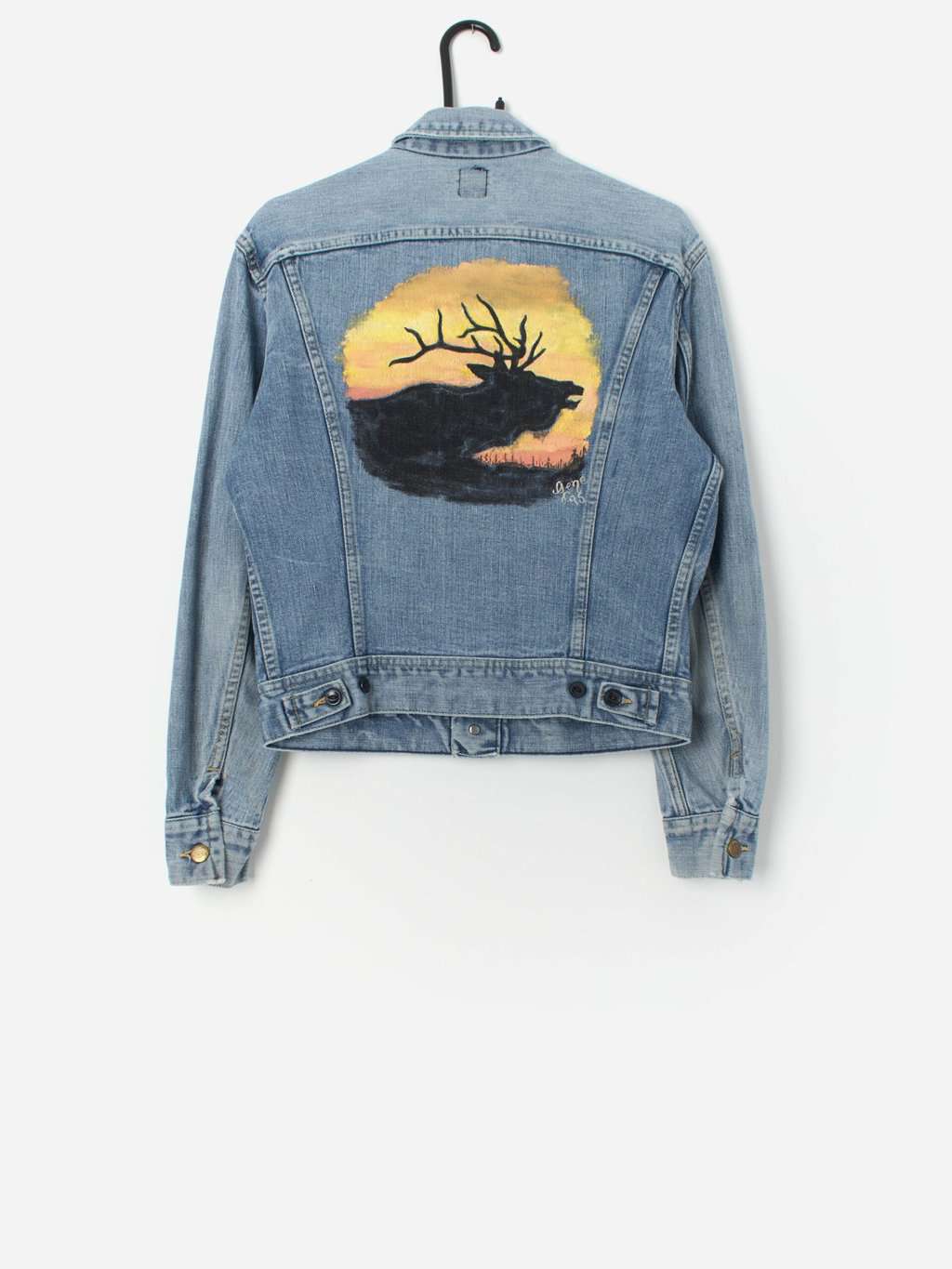Vintage Customised Lee Denim Jacket With Moose Painting Small Medium