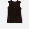 Vintage Dark Brown Suede Long Vest With Pockets Medium Large 3