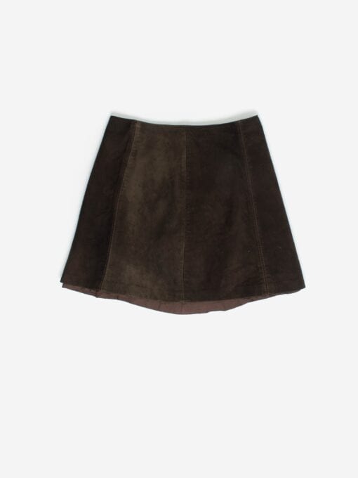 Vintage Dark Brown Suede Mini Skirt With Panelling Medium 3