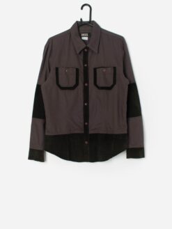 Vintage Diesel Suede Shirt In Grey And Khaki Green Small