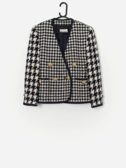 Vintage Dogtooth Tweed Jacket In Navy And White Medium