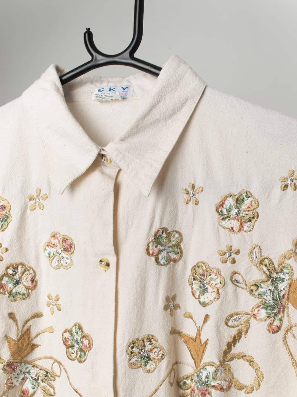 Vintage Embroidered Applique Blouse With Pretty Floral Design Large 2