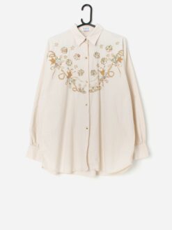 Vintage Embroidered Applique Blouse With Pretty Floral Design Large 3