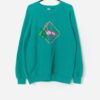 Vintage Embroidered Pink Flamingo Sweatshirt In Aqua Blue Large Xl 3