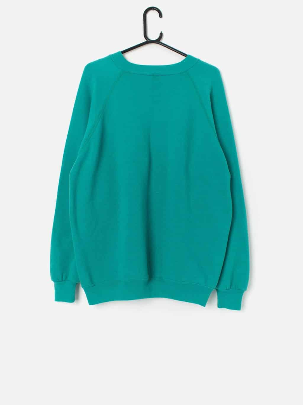 Vintage Embroidered Pink Flamingo Sweatshirt In Aqua Blue Large Xl