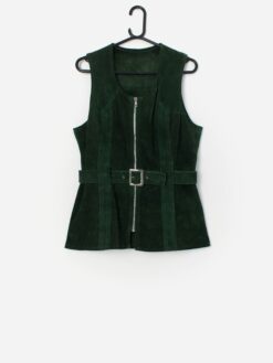 Vintage Emerald Green Suede Vest With Belt Small 3