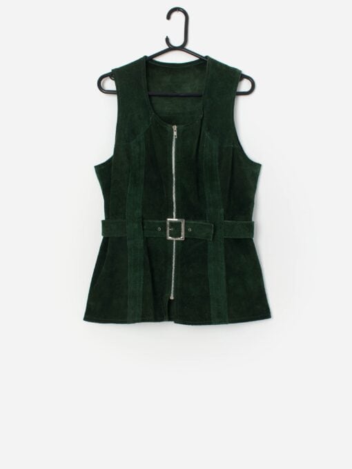 Vintage Emerald Green Suede Vest With Belt Small 3