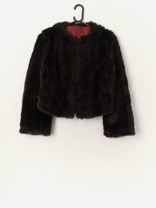 Vintage Faux Fur Cropped Boxy Jacket In Dark Brown Small Medium