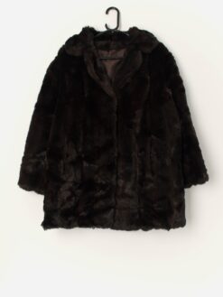 Vintage Faux Fur Jacket In Dark Brown Black Medium