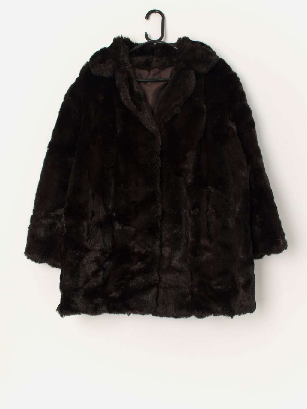 Vintage Faux Fur Jacket In Dark Brown Black Medium