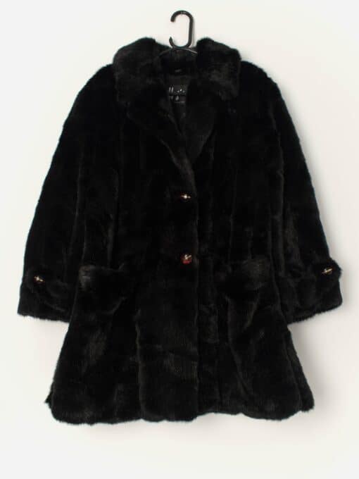 Vintage Faux Fur Long Coat In Black Medium Large