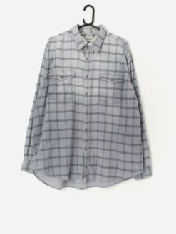 Vintage Fine Cord Plaid Shirt In Pastel Blue 2xl