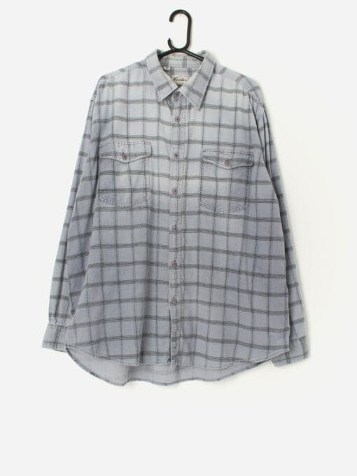 Vintage Fine Cord Plaid Shirt In Pastel Blue 2xl