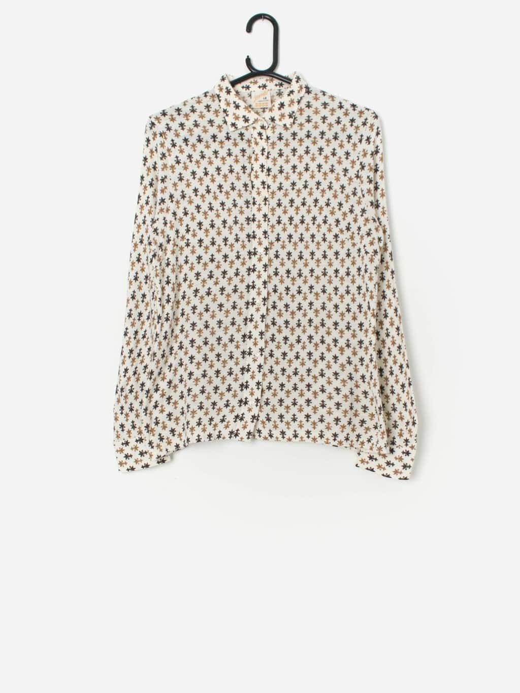 Vintage Floral Blouse In Cream And Brown Small Medium 3