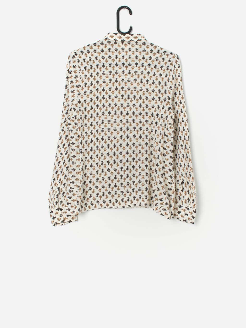 Vintage Floral Blouse In Cream And Brown Small Medium