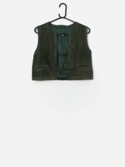 Vintage Forest Green Suede Vest With Pockets Xs Small 3