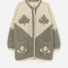 Vintage Hand Knitted Wool Cardigan Coat In Grey And White Large