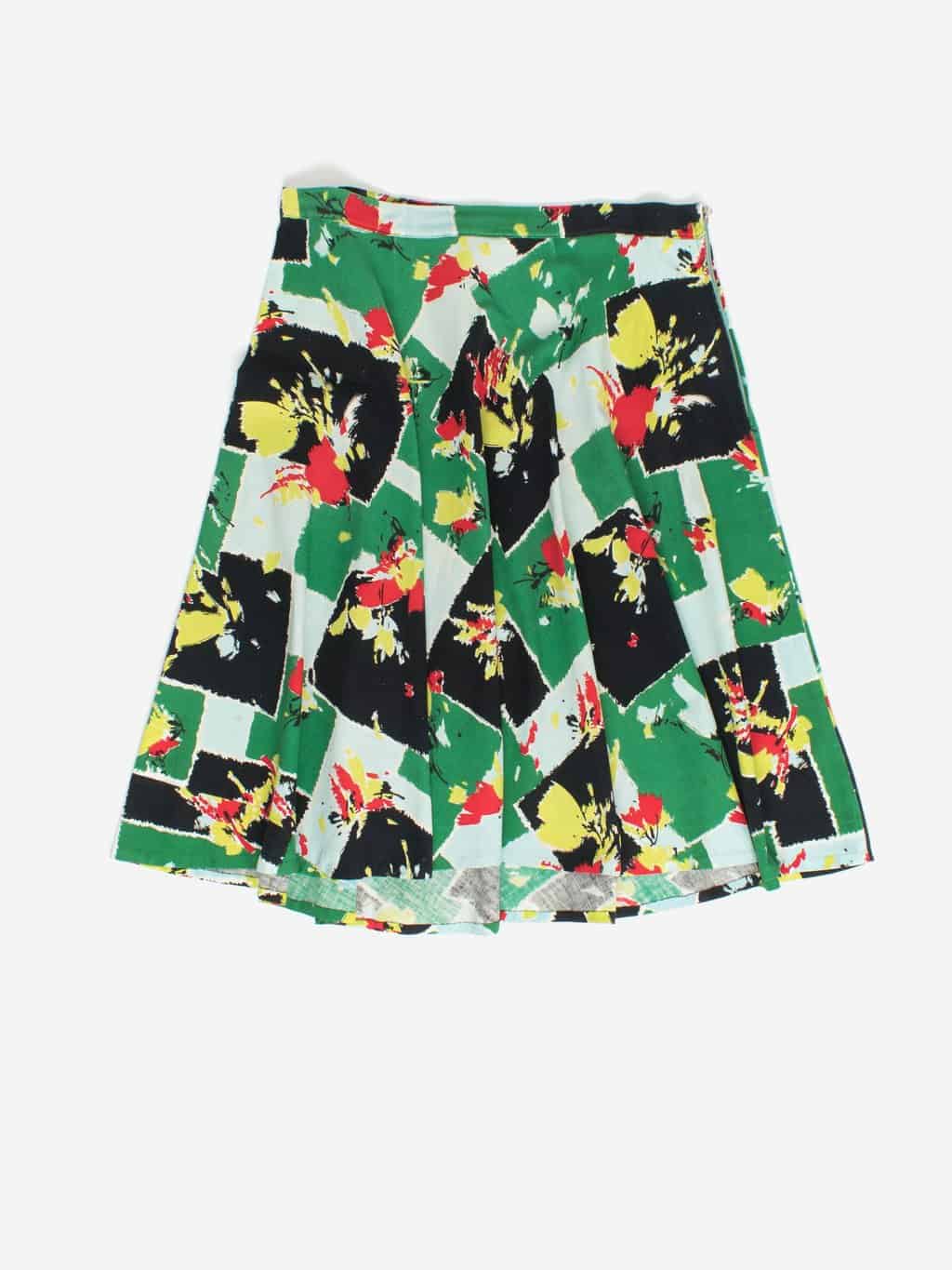 Vintage Handmade A Line Skirt With Abstract Floral Pattern Large