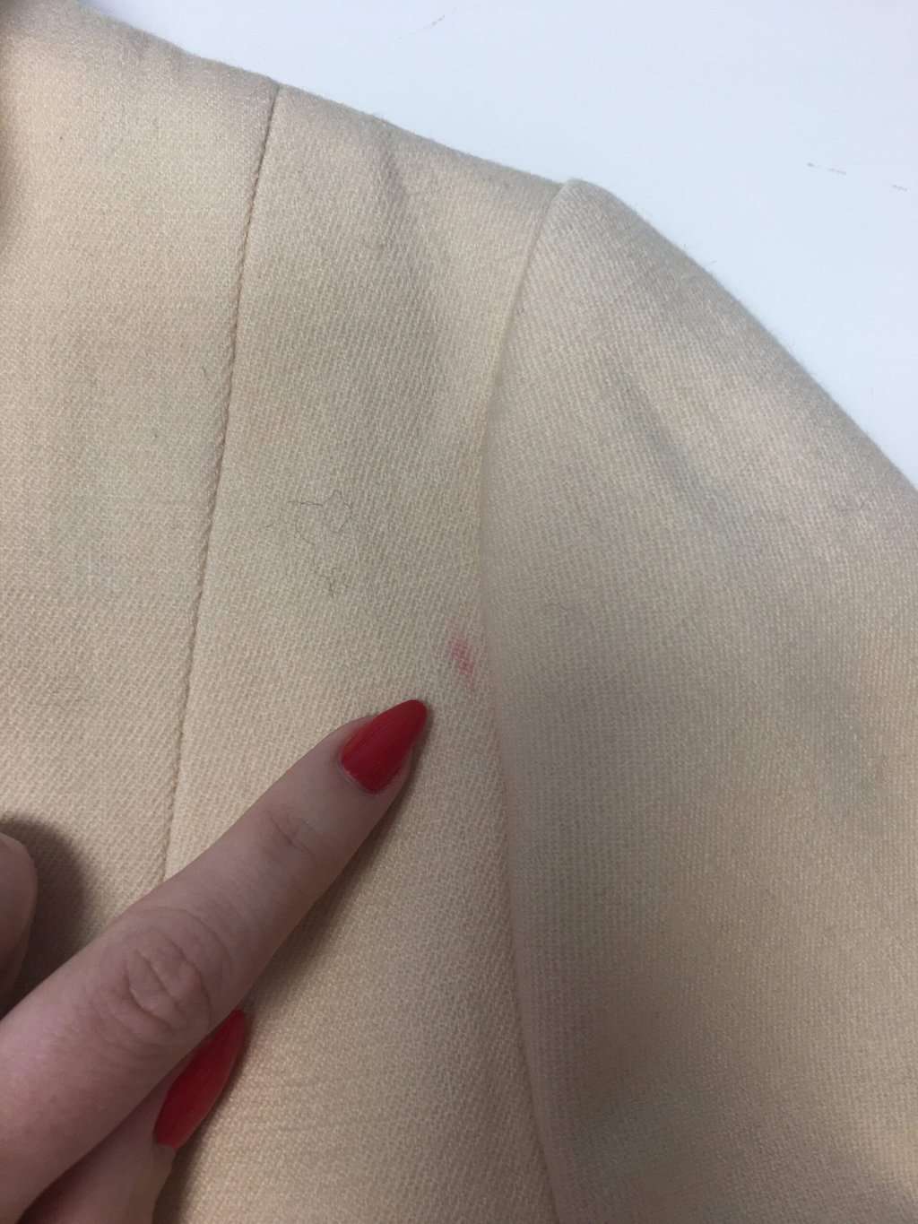 Vintage Handmade Cream Jacket With Red Velvet Details Xs 2