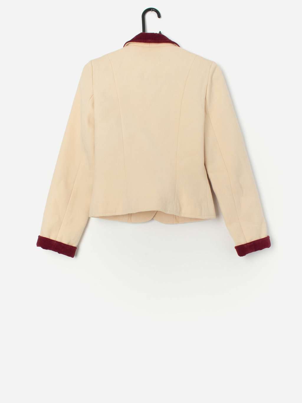 Vintage Handmade Cream Jacket With Red Velvet Details Xs 4