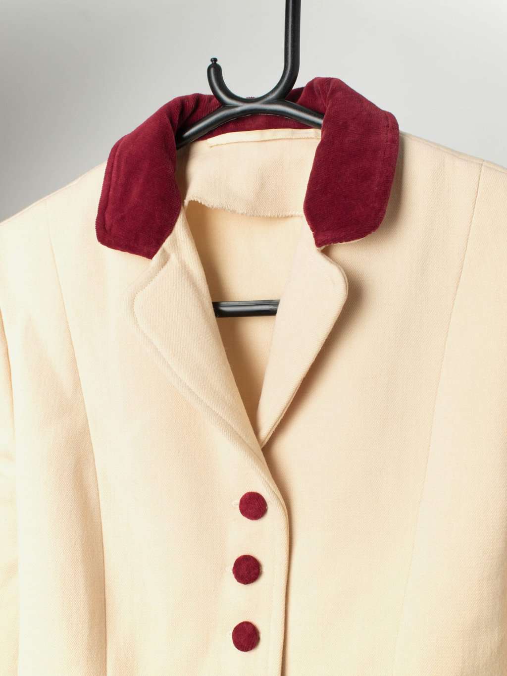 Vintage Handmade Cream Jacket With Red Velvet Details Xs 5