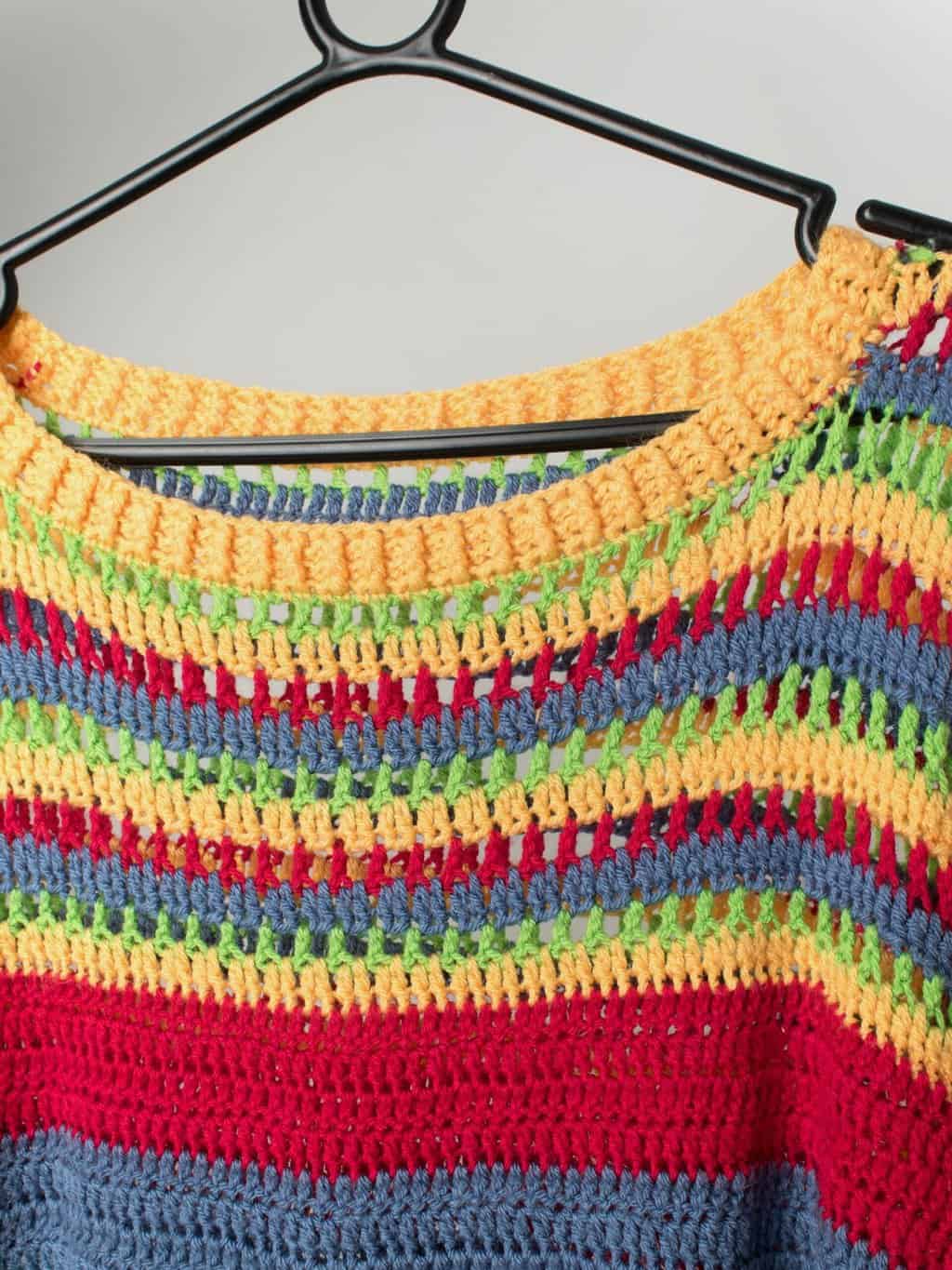 Vintage Handmade Crochet Mini Dress With Colourful Horizontal Stripes Large 2