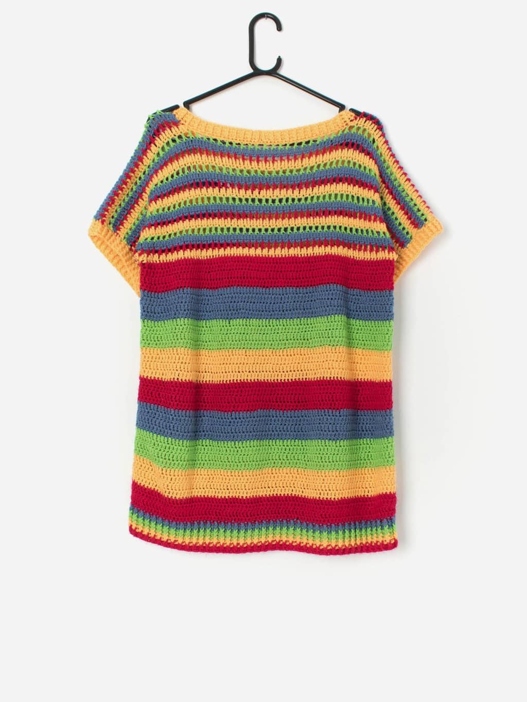 Vintage Handmade Crochet Mini Dress With Colourful Horizontal Stripes Large