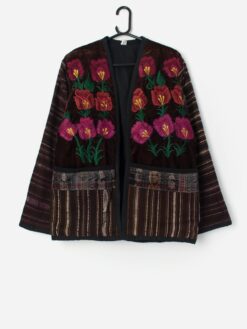 Vintage Handmade Embroidered Floral Jacket In Brown Medium Large 3