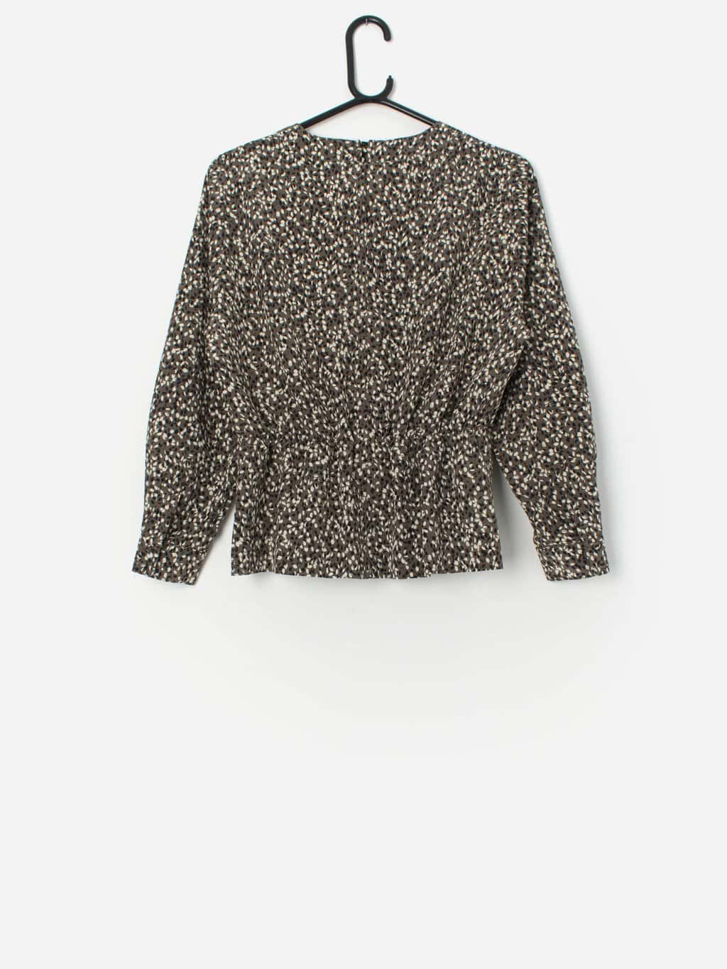 Vintage Jaeger Top In Dark Olive Green With Floral Design Small Medium