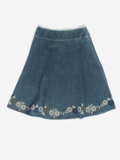 Vintage Laura Ashley Embroidered Denim Skirt Medium Large