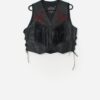 Vintage Leather Waistcoat With Red Roses And Fringe Detail Medium Large 3
