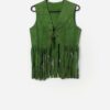 Vintage Light Green Suede Vest With Fringe Details Small 9