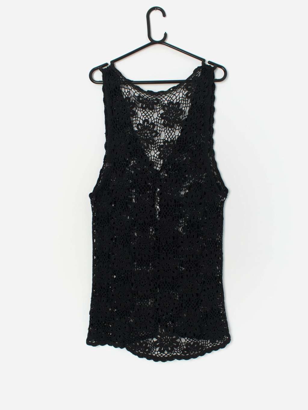 Vintage Long Crocheted Vest Dress In Black Small 2