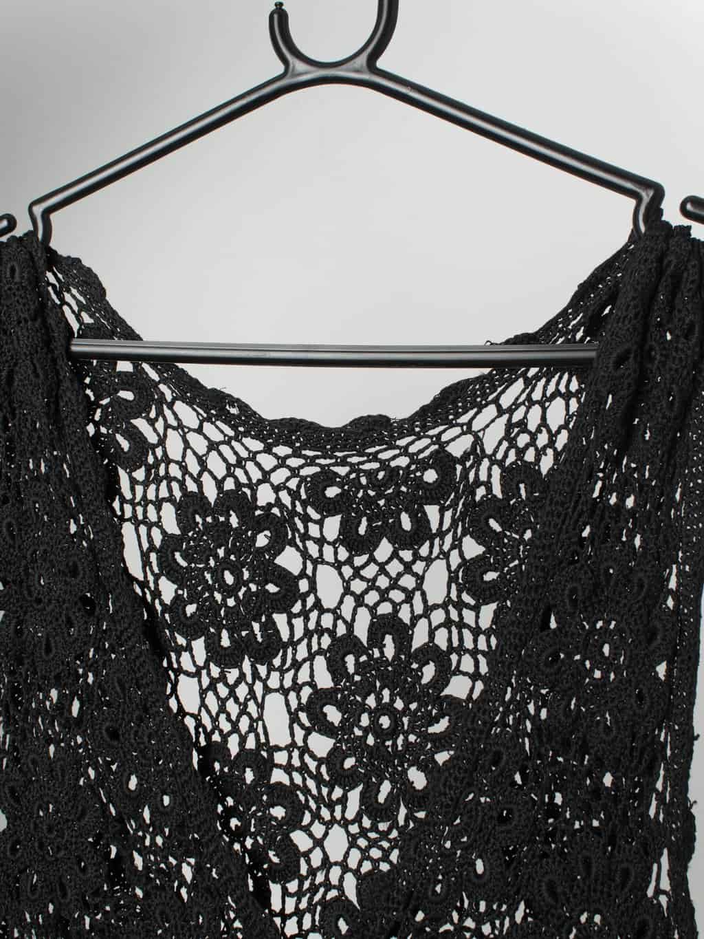 Vintage Long Crocheted Vest Dress In Black Small 3