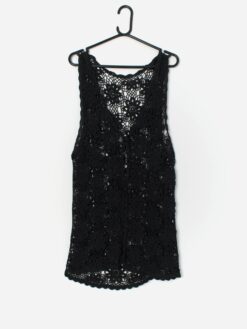 Vintage Long Crocheted Vest Dress In Black Small 4