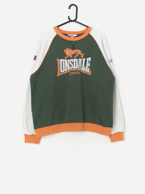 Vintage Lonsdale Sweatshirt In Forest Green Orange And White Large 4