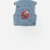 Vintage Looney Tunes Denim Vest With Large Embroidered Back Small