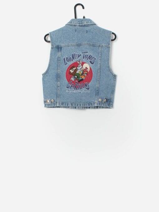 Vintage Looney Tunes Denim Vest With Large Embroidered Back Small