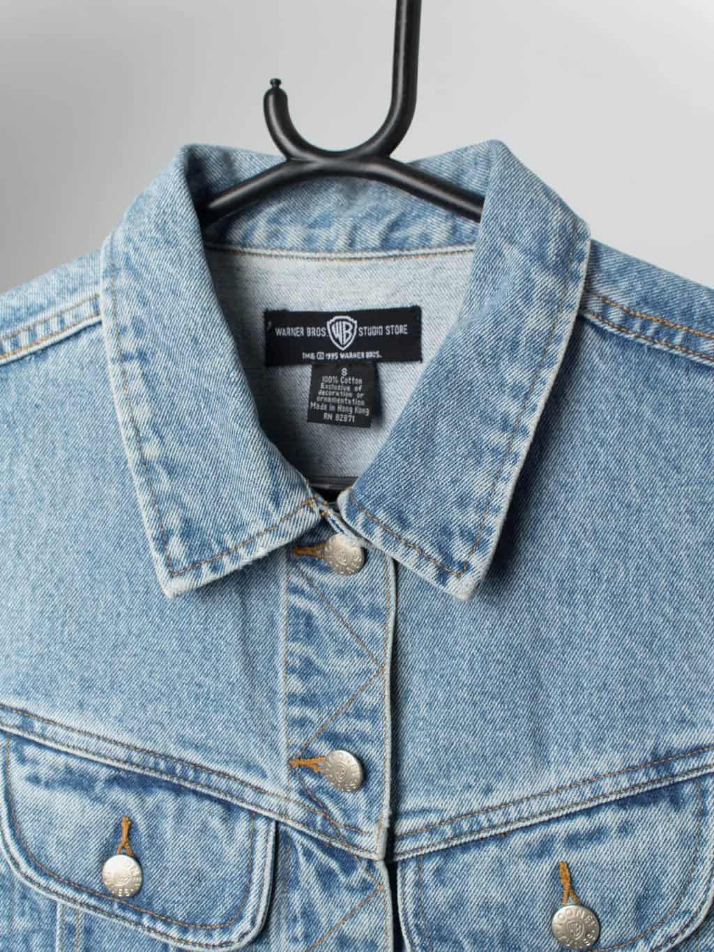 Vintage Looney Tunes denim vest with large embroidered back - Small - Image 3