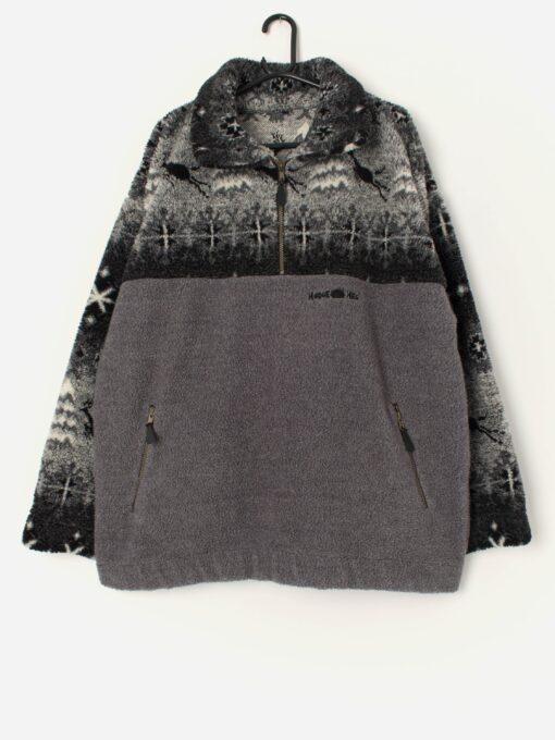 Vintage Men Deer Fleece In Grey And Black Xl