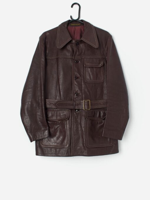 Vintage Men Leather Jacket In Brown Medium