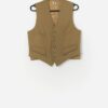 Vintage Mens Handmade Waistcoat In Khaki Brown Xs 4